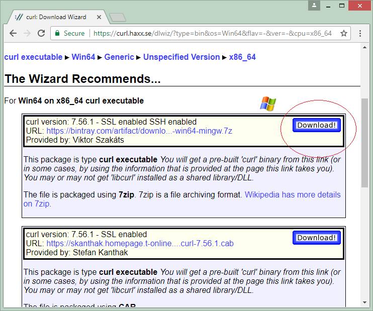 Curl windows 10