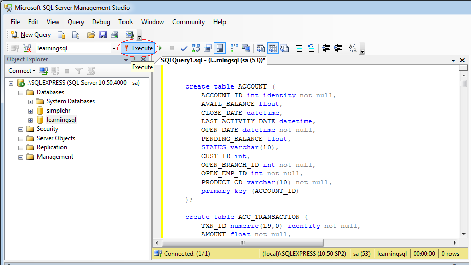 Sample SQL Server Database for Learning SQL