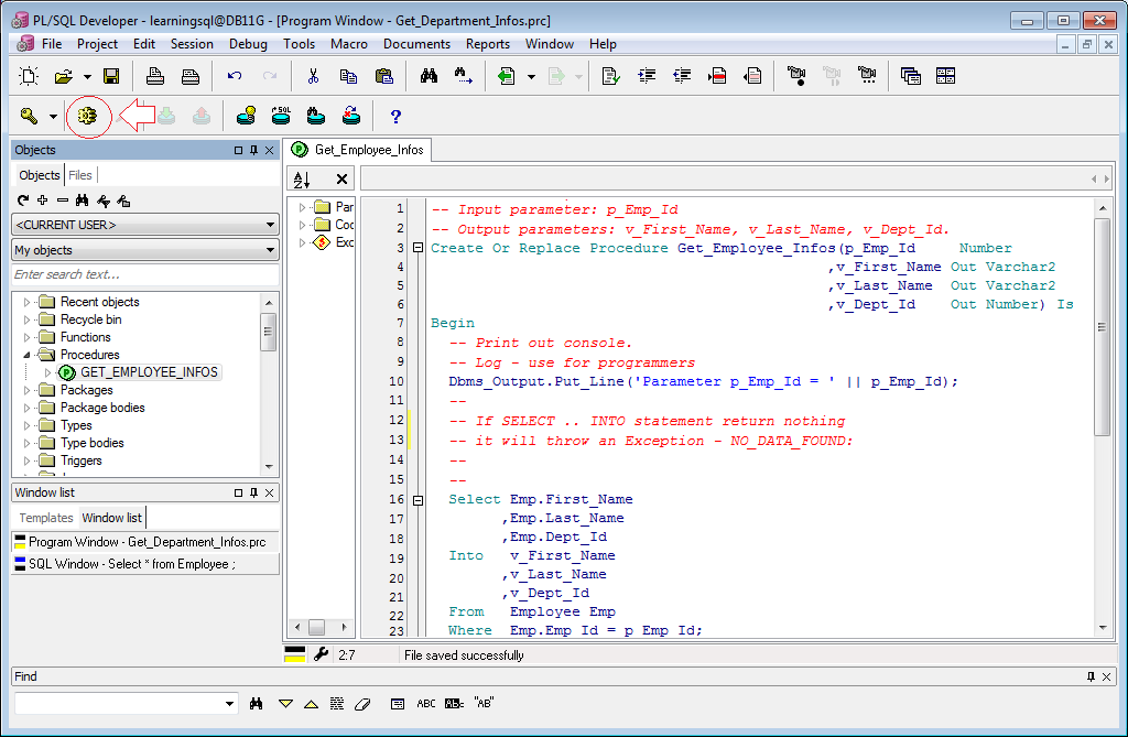 pl sql developer oracle logon database list