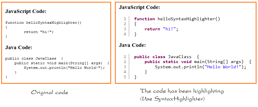 Highlighting code with Javascript library | o7planning.org