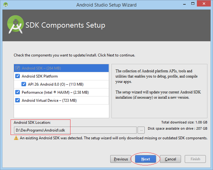 android studio download directory