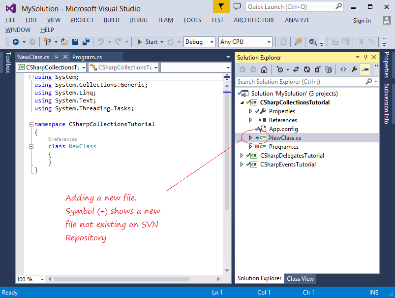 C# Programming for Team using Visual Studio and SVN 