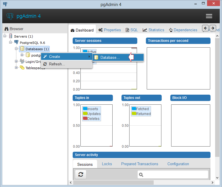 sqlpro for postgres create database