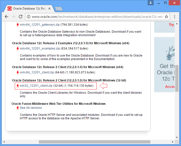Download oracle client software version 8.1 7 or greater