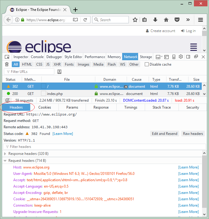Как найти headers в mozilla