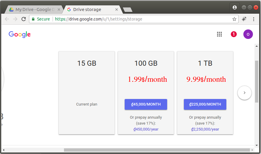 100gb google drive cost