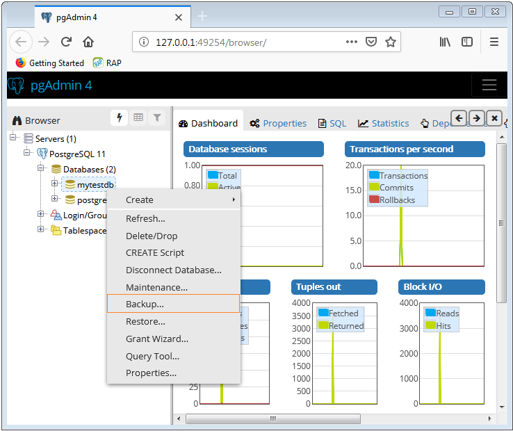 pgadmin 4 backup and restore database