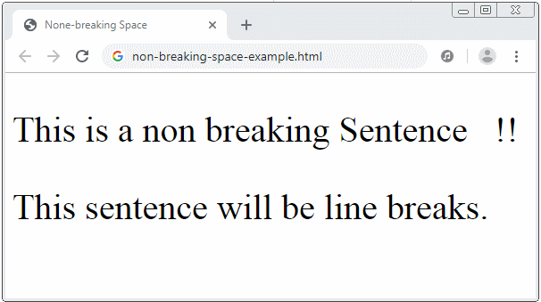 Non-breaking space example by o7planning