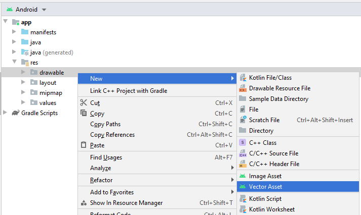 Using image assets and icon assets of Android Studio 