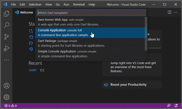 Как установить dart в visual studio