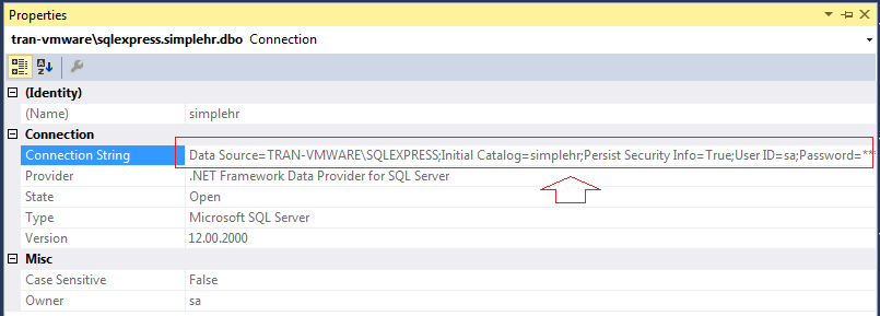 sql server connection string persist security info