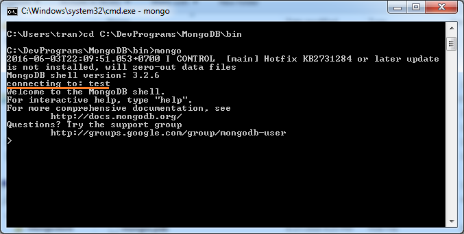 Mongodb как подключиться к базе windows