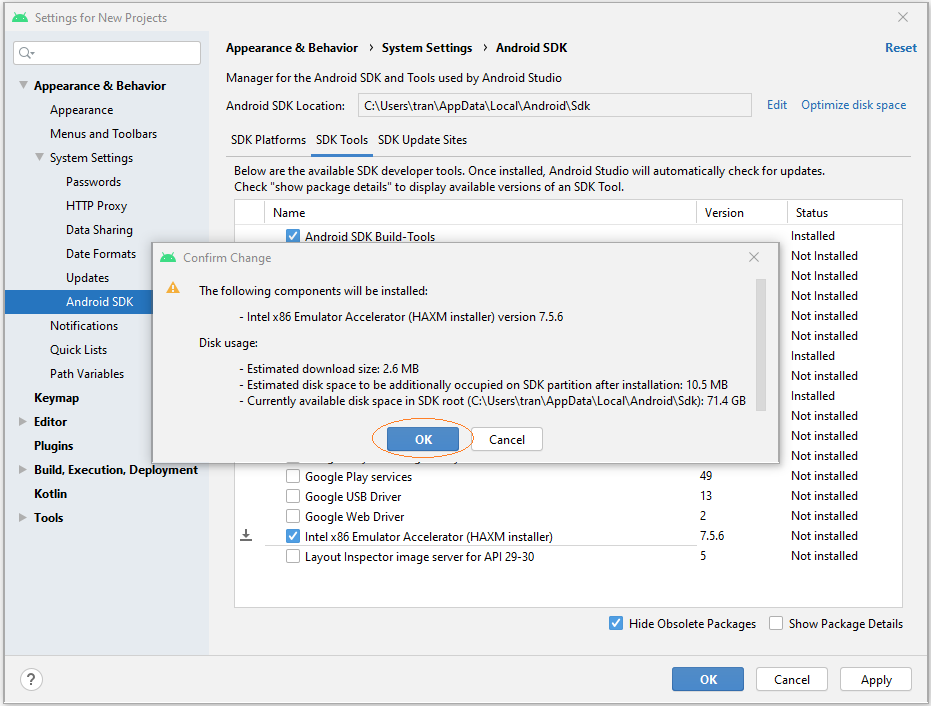 android studio install intel haxm