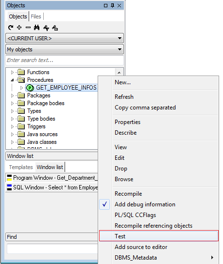 pl sql developer describe table