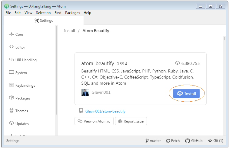 Install Atom Beautify o7planning